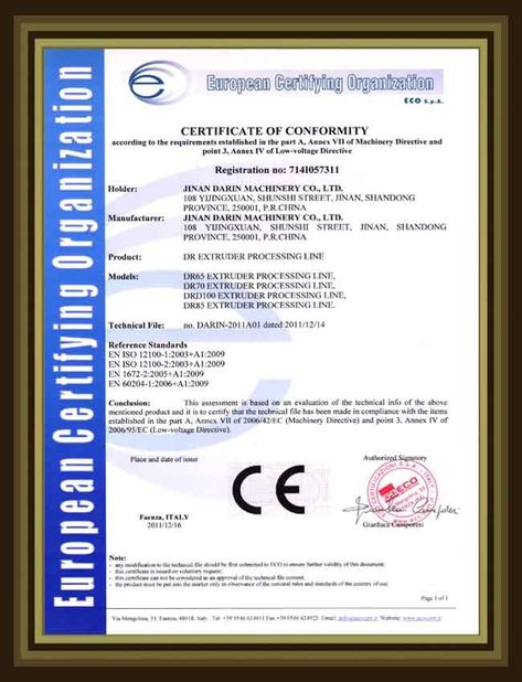 Китай Jinan Darin Machinery Co., Ltd. Сертификаты